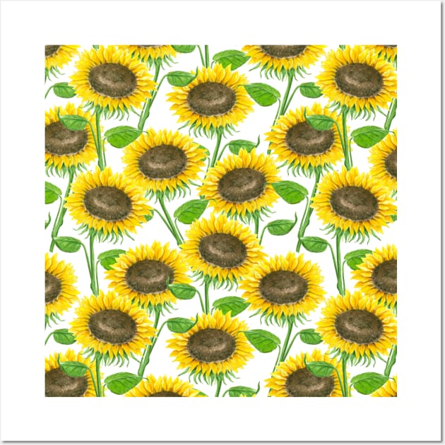 Sunflowers watercolor pattern Wall Art by katerinamk